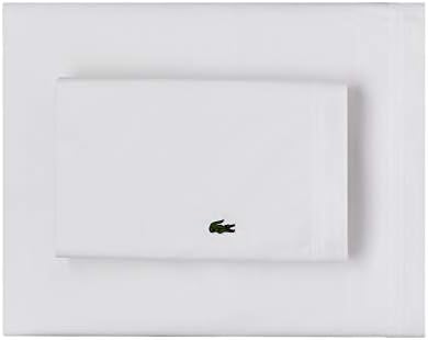 Lacoste 100% Cotton Percale Sheet Set, Solid, White, Twin XL