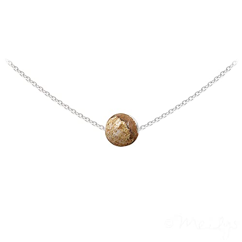Collier jaspe paysage facettée pendentif argent massif 925 rhodié pour femme