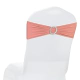 MDS® Pack of 25 Spandex Chair Sashes with Slider Buckle for Wedding & Event Decor, Reusable Stretch Chair Bows Bands for Banquet Chair Cover, Reception, Baby Shower, Birthday Party - Coral Peach