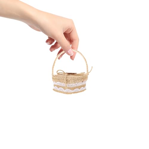 Housoutil Caja para Alianzas en Forma de Corazón, Cesta Decorativa de Madera Lazo de Arpillera, Mini Cesta para Niña Flores Adecuado para Boda y Propuesta Romántica, Organizador Práctico