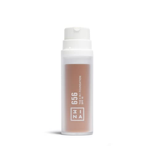 3INA MAKEUP - The 3 in 1 Foundation 656 - Fond de Teint Or foncé avec Sous-Teinte Jaune - Primer Anti-Cernes et Fond de Teint avec SPF 15 et Vitamine C - Vegan - Cruelty Free