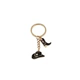 Fuqimanman2020 Western Cowgirl Hat Boots Enameled Keychain with Tassel for Women Cute Cowgirl Disco Cowboy Jewelry-A Black