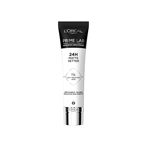 L'Oréal Paris - Base de Teint Soin Matifiante Longue Tenue - Fixation du Maquillage 24H - Formule 1% LHA & Acide Salicylique - Tous Types de Peaux & Carnations - Prime Lab Matte Setter - 30 ml Cover