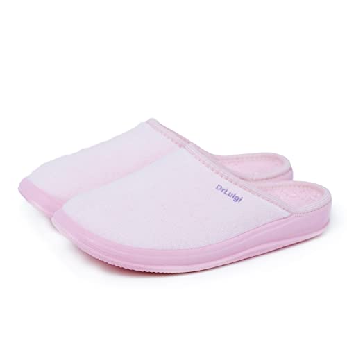 Women Stylish Wide Medical Slippers - Memory Foam Padded Easily Adjustable Sole Indoor Outdoor Italian Cotton Slippers - Relieves Pressure Improves Peripheral Blood Circulation - 7 F, Pink2