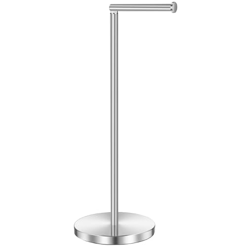 DAWNER 26-inch Freestanding Toilet Paper Holder, Stainless Steel Rust-Resistant Toilet Paper Stand with Storage, Sturdy Heavy-Duty Flat Base for Bathrooms, Kitchens, and Apartments, Brushed Nickel