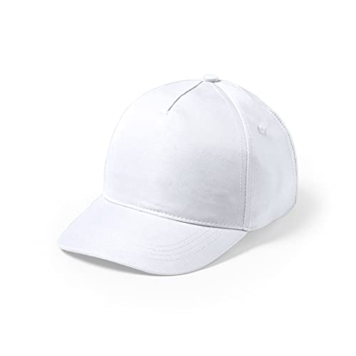 Gorra de niño de 5 Paneles en Material 100% Microfibra/poliéster de Suave Acabado y Cierre Ajustable. con Orificios de ventilación Bordados (Blanco)