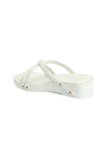 Image of Iconics Women's Fashionable Slip On Sandals Colour-White, Size-UK 8