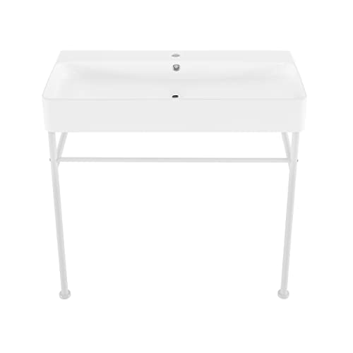 Carre lavabo console céramique 36" blanc, pattes blanches mates