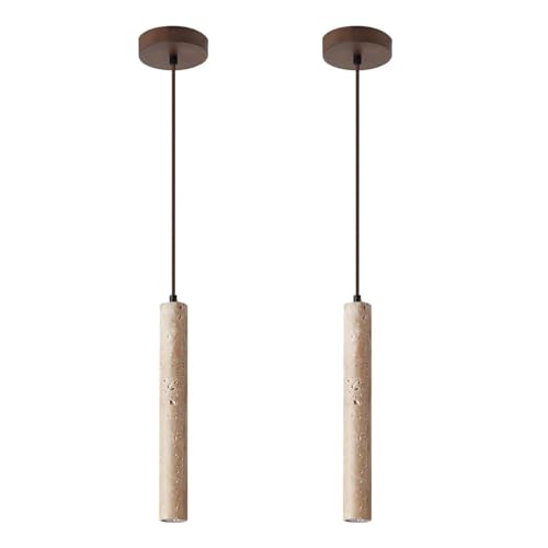 DLGLOLIN Lote de 2 Lámpara Colgante de Travertino Amarillo Natural, Suspensión, Luminaria Retro, G9, Luz Blanca, Lustre de Piedra Creativa, Plafón para Salón, Cocina
