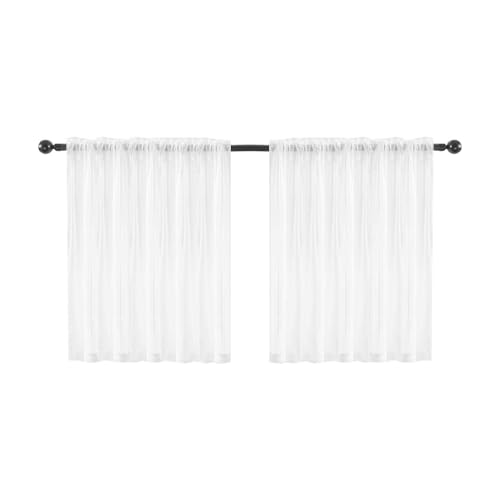 Tiardey 2PCS Rideaux de Cuisine Semi-Transparents Rideaux en Filet de Bistrot pour Petites Fenêtres Cuisine Salon Maison de Campagne (Blanc L 76 XH 60)
