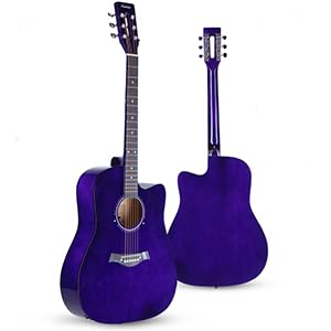 Asmuse 41 Inch Acoustic Guitar, Premium Solid Wood Cutaway Guitar Bundle kit With Gig Bag, Tuner, Strap, Capo, Strings and Picks (Purple)