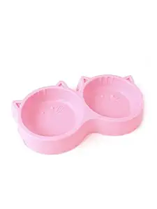 Smarty Pet Plastic Cat Face Shaped Double Food and Water Bowl for Dogs and Cats (Pink)