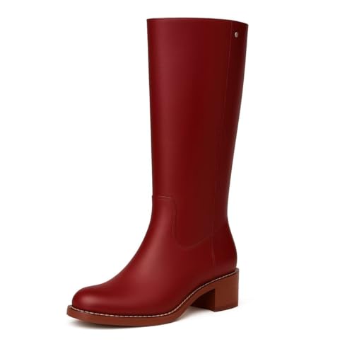 Women’s Wide Calf Knee-High Riding Boots, Square Toe, Low Block Heel, Pull-On, Slip-Resistant Outsole