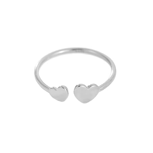 Izpack Double Heart Stacking Open Ring For Women 925 Sterling Silver Love Hearted Adjustable Thin Knuckle Finger Rings Valentine'S Day Eternity Promise Statement Bands Cute Jewelry Gifts cover