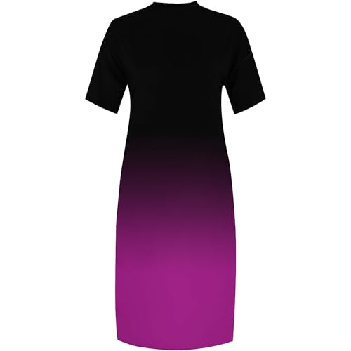 Image of SUZONANA Women Casual T-Shirt Dress V Neck Short Sleeve Solid Color Oversize Dress with Front Two Pockets