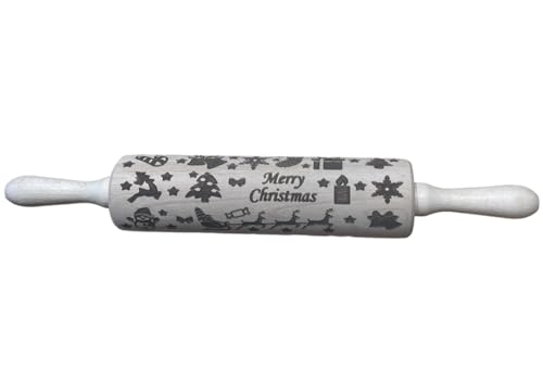 efo Embossed Rolling Pin with Engraved Design - Decorative Dough Roller - Cake Baking Accessories to Make Unique Bakes and Pottery - Beautifully Handmade Patterned Rolling Pin 40cm (Christmas)