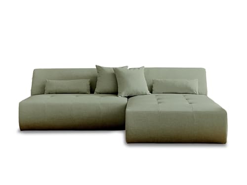 Lisa Design Onyx – modulare 4-Sitzer Wohnlandschaft Ecksofa beidseitig montierbar – aus Stoff Salbeigrün
