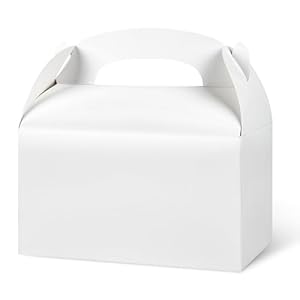 DjinnGlory 36 Pack White Party Favor Treat Boxes with Handle, DIY Paper Boxes for Baby Shower, Birthday, All Occasion, Small Gable Boxes for Small Business 6.18 x 3.58 x 3.38 Inches