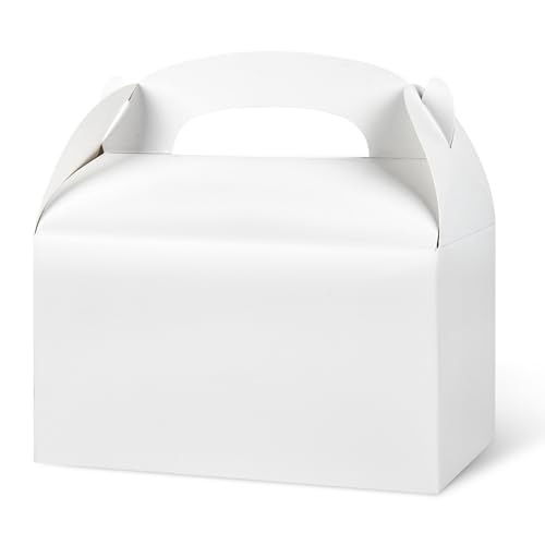 DjinnGlory 36 Pack White Party Favor Treat Boxes with Handle DIY Paper Boxes for Baby Shower Birthday All Occasion Small Gable Boxes for Small Business 6.18 x 3.58 x 3.38 Inches