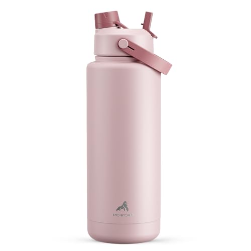 Image of POWCAN 40 oz Insulated Water Bottle with 2-in-1 Straw and Spout Lid, Keep Cold 24H, Leak-Proof, BPA-Free, Double Wall Stainless Steel Water Bottle for Sports, Gym, Travel, and School (Dried Rose)