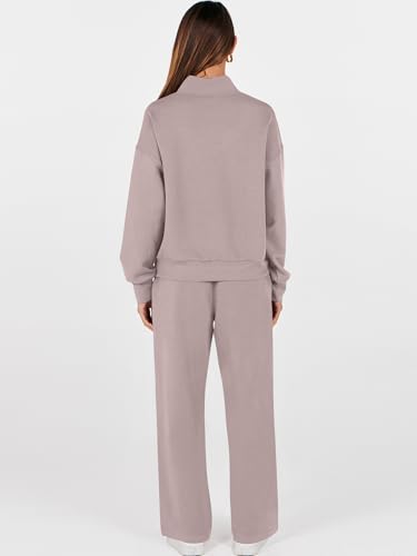 ANRABESS Womens 2 Piece Outfits Sweatsuit Set 2025 Fall Drawstring Sweatshirt Wide Leg Sweatpant Lounge Set Tracksuit4