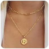 TOBENY Gold Initial Necklaces for Women Girls๏ผ14K Gold Plated Dainty Layering Paperclip Chain Necklace Personalized Letter Pendant Hollow Capital Monogram A-Z Layered Coin choker Necklace for Women