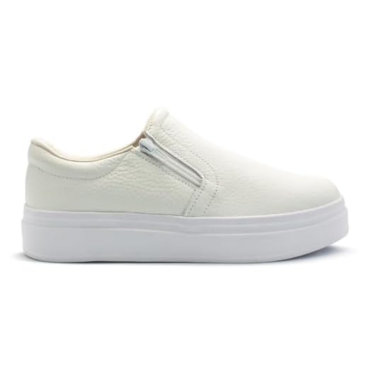 Tênis Usaflex Feminino Slip On Em Couro Plataforma Zíper Casual Branco Al1003002 39