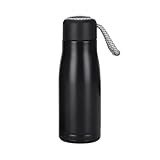 Garrafa Térmica Inox 350ml com Alça de Corda | Tampa Antivazamento e Isolamento Térmico para Bebidas Quentes e Frias (Preto.)