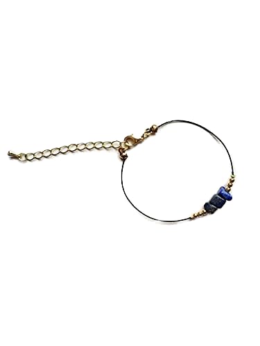 Bracelet lapis lazuli ajustable 7 pouces idée cadeau mixte fermoir plaqué or