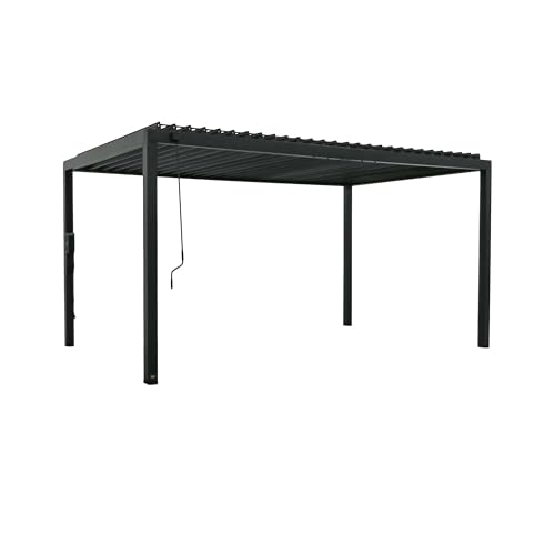 Image of Backyard Discovery Sarasota 16' x 10' Galvanized Steel Louvered Pergola Kit with Adjustable Roof, Shade, Rain Protection, High-Wind Rating, Gutter System for Outdoor Patio, Garden, Deck, Entertaining