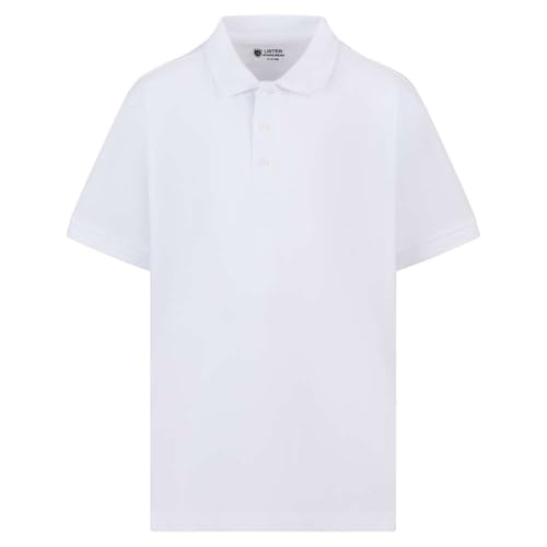 Listers Schoolwear Age 3-16 White 100% Cotton School Plain Polo Shirt Short Sleeve Childrens Boys Girls P.E.