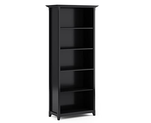 SIMPLIHOME Amherst SOLID WOOD 30 Inch Transitional 5 Shelf Bookcase in Black, For the Living Room, Study Room and Office
