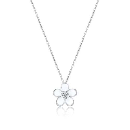 SLUYNZ Solid 925 Sterling Silver Flower Choker Necklace for Women Teens White Flower Pendant Necklace Spring