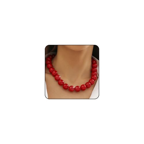 Large Red Beaded Choker Necklace for Women Vintage Black Pearls Balls Bead Collar Necklaces Chunky Adjustable Big Ball Pearl Jewelry Trendy Accessories
