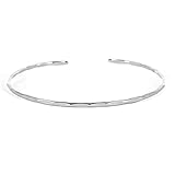 LOTUS STONE JEWELRY Thin Hammered Cuff in Solid Sterling Silver; Delicate Handmade Stacking Bracelet for Women (Large, Silver)
