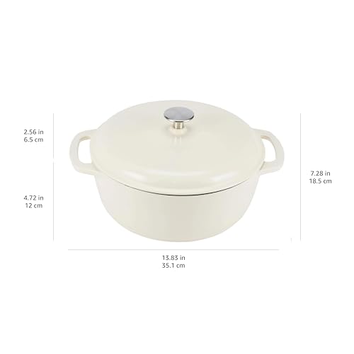 Amazon Basics Round Enameled Cast Iron Covered Dutch Oven, 5.7 L, White