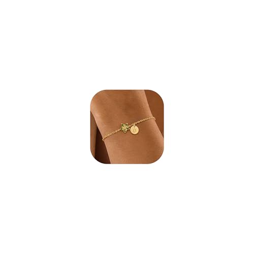Image of KAERUN Initial Birthstone Gold Bracelets for Women Dainty Flowers Bracelets