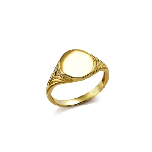 Polished Gold Petite Signet Ring Round Classic Pinky Style in Yellow Gold 10K or 14K (4, Yellow Gold, 14K)