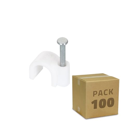 LEDKIA LIGHTING Pack 100 Unidades Grapa Sujeción de Cable Blanco 7 mm²