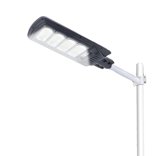 YASTA Lampione Solare Led Da Esterno Giardino Luce Fredda con Staffa Bianca Crepuscolare e Sensore di Movimento con Telecomando Faro led Stradale con Pannello Solare (200 Watt)