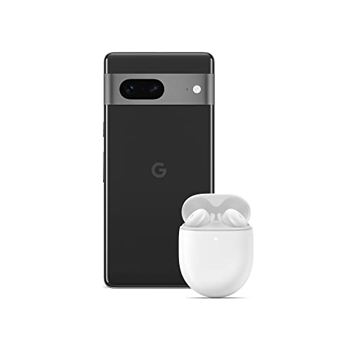 Google Pixel 7: 広角レンズと 24 時間のバッテリー寿命を備えた無料の 5G Android スマートフォン、128GB、黒曜石 (ブラック) + Buds A ホワイト