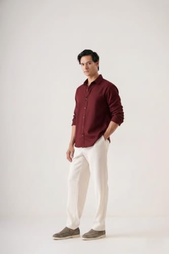 Image of CRYSTAL SKY Men Airy Linen Cotton Shirt Regular Fit Full Sleeves Solid Formal Shirt Stylish Daily Casual Office Wear