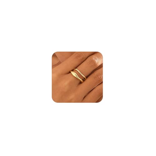 CharmBurst Juego de 2 Anillos de Oro, Anillo Ajustable Oro para Mujer, Anillo Resistente al Agua, Anillo de Oro Grueso para Mujer, Anillos de Boda Elegantes