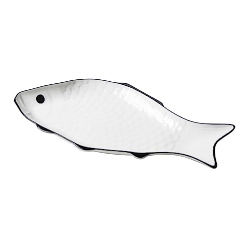VALICLUD Plato de Cerámica para Cocinar al Vapor Microondas Diseño Forma de Pez Grande Ligero y Práctico para Servir y Almacenar Alimentos Hogar Hotel y Restaurante