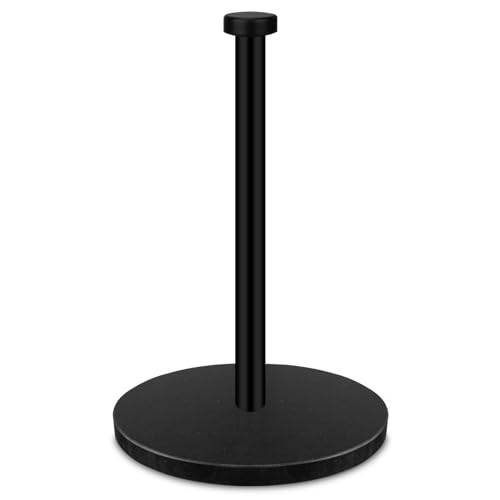 TABHOUKIT Paper Towel Holder Countertop with 18cm Weighted Marble Base Modern Standing Paper Roll Holder with Stainless Steel Stand Paper Towel Holder for Kitchen and Bathroom (Matte Black)