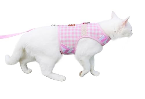 Image of Cat Harness and Leash for Walking Escape Proof, Adjustable Cat Vest Harness, Padded Stylish Cat Walking Jackets, Pink Plaid, XX-Large