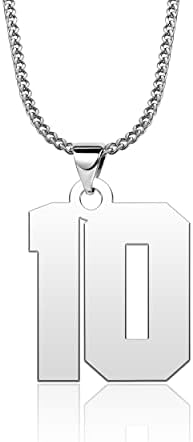 CandyCharms Stainless Steel 18K Jersey Number 10 Necklace Sports Hockey Soccer Football Basketball Baseball for Athlete Boys Men Girls, 0.9 inch