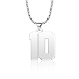 CandyCharms Stainless Steel 18K Jersey Number 10 Necklace Sports Hockey Soccer Football Basketball B