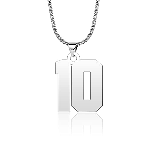 Candycharms Stainless Steel 18K Jersey Number 10 Necklace Sports Hockey Soccer Football Basketball Baseball For Athlete Boys Men Girls, 0.9 Inch #TOP2