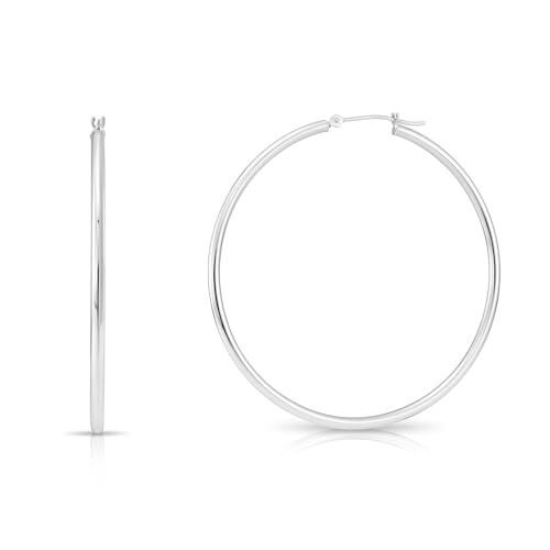 Image of 14k White Gold Classic Round Hoop Earrings